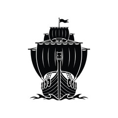 Viking Long ship Warship Front View Vector Illustration