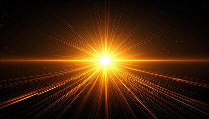 Exploding Golden Starburst with Light Streaks and Particles on Black Background