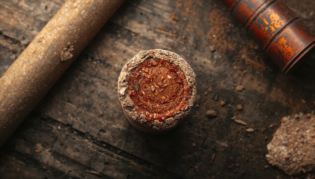 Sample of ore with a copper core extracted from exploratory drilling