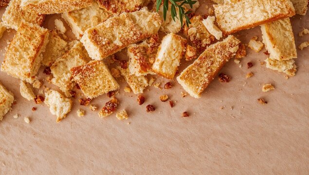Isolated toasted bread pieces on a plain background