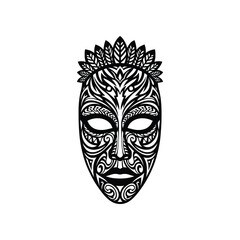 Ornate Polynesian Tribal Mask with Feathers Vector Illustration
