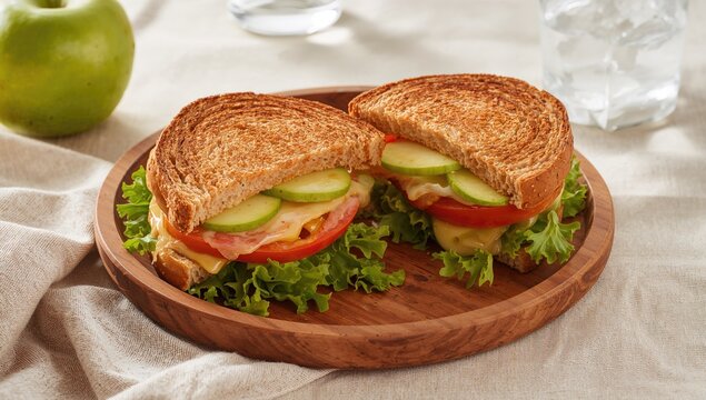 Nutritious midday sandwich featuring cheese, tomato, and green apple - Powered by Adobe