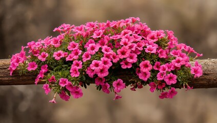 Obraz premium Close-up of vibrant pink Petunias blooming on a branch in a garden setting