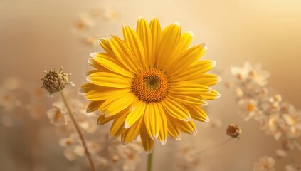 Close-up shot of a vibrant yellow daisy bloom