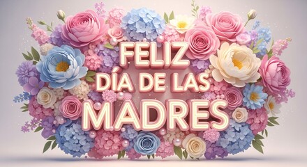 Romantic Floral Background with “Feliz Día de las Madres” Message