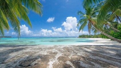 Level stone surface with a lush seaside view