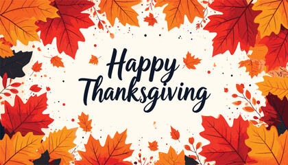 Thanksgiving greeting with colorful leaves border © ObStock