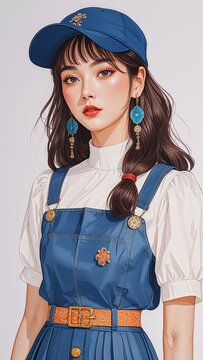 girl in Korean ulzzang fashion portrait illustration