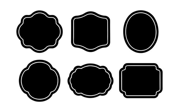 Set of vintage blank label frames in black silhouette style