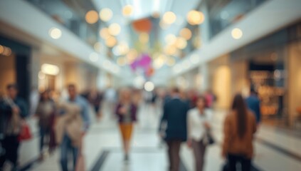Out-of-focus photo of a marketplace or expo center featuring bokeh effects for a retro backdrop.