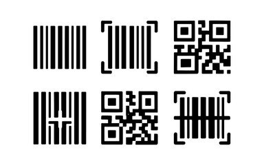 Barcode and qr code set for digital and retail use in minimalist black design