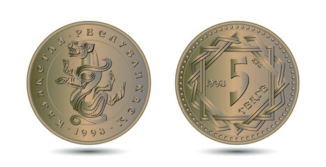 5 tenge coin Kazakhstan. Reverse and obverse coin.
