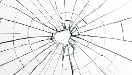 Obraz premium Close-up of shattered glass. Concept of damage. White backdrop with fractures. Theme of fragmentation. Texture of cracked mirror pattern.