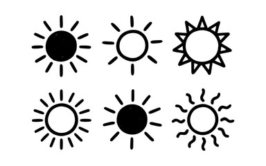 Fototapeta premium Collection of hand-drawn sun icons in black and white