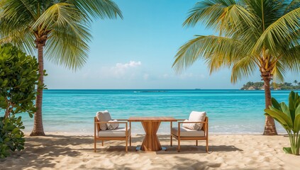 Summer-themed backdrop with a blue ocean background