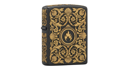 Luxury Black and Gold Baroque Metal Lighter on White Background