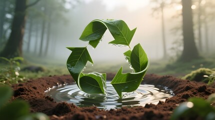 Creative Representation of Sustainability with Leaves and Water Droplets