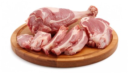 Fototapeta premium Raw pork displayed on a wooden cutting board