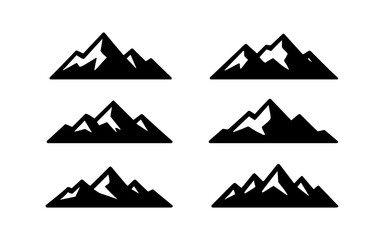 Set of mountain silhouettes with different peaks and shapes