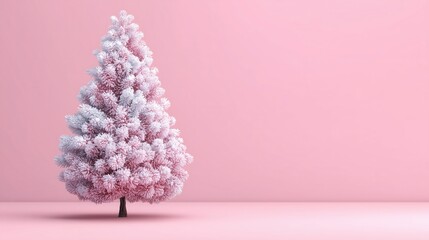 An Elegant Pink Christmas Tree Set Against a Soft Pink Background Creating a Charming Atmosphere