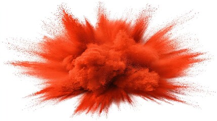 reaction. Dramatic red powder explosion against white, captured with dynamic motion blur. event key visuals, club posters, designed for fitness apps and gym onboarding, drives event promotion.