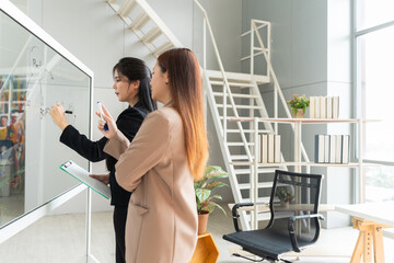 Entrepreneurs engage in brainstorming discussions, shaping innovative ideas for their startup. Their teamwork and collaboration strengthen the partnership, driving business success with leadership