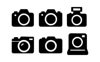 Set of six camera icons in bold silhouette style