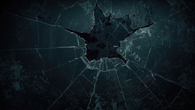 Shattered glass pattern with dust and scratch effects. Cracked computer display. Rough, worn-out dark blue and black distressed surface with gritty marks.