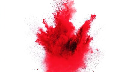 reaction. Dramatic red powder explosion against white, captured with dynamic motion blur. event key visuals, club posters, designed for fitness apps and gym onboarding, drives event promotion.