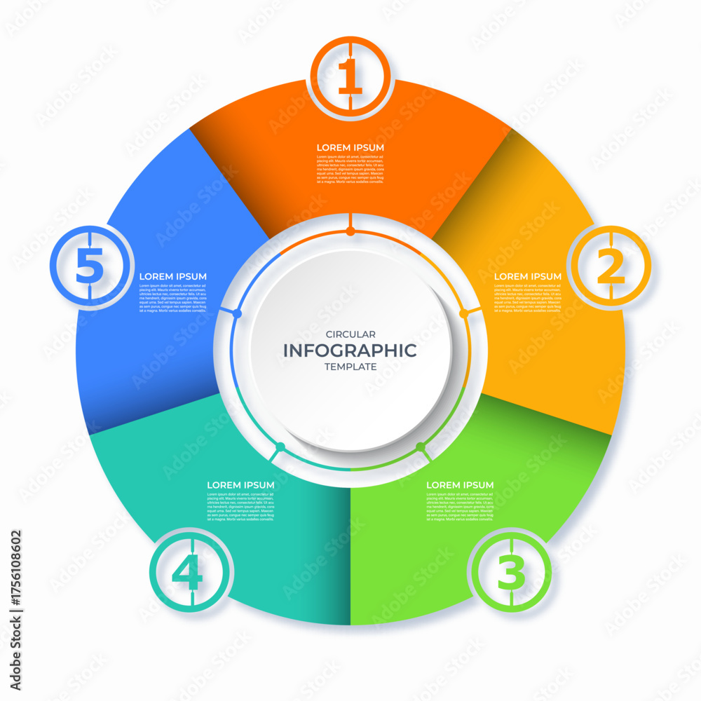 Wall mural infographic circular diagram with 5 steps. round chart with 5 options. vector template divided into 