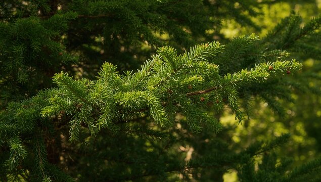 Detailed view of decorative fir tree branches with natural green foliage - Powered by Adobe