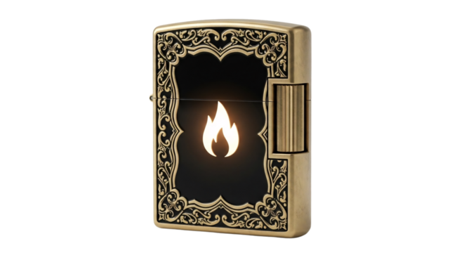 Vintage Gold and Black Lighter with Embossed Frame and Flame Symbol