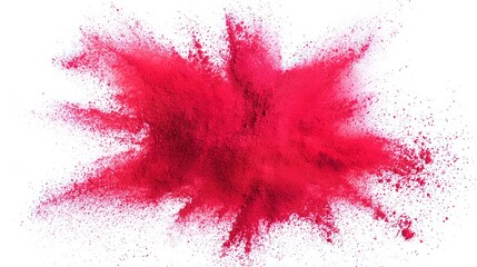 reaction. Dramatic red powder explosion against white, captured with dynamic motion blur. event key visuals, club posters, designed for fitness apps and gym onboarding, drives event promotion.