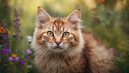 Charming feline in a natural setting, adorable animal portrait, lovely pet cat