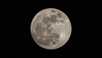 Obraz premium Midnight glimpse of the full moon highlighting meteor effects on its terrain