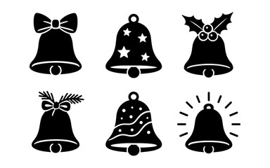 Festive bell silhouettes with bows and holly for holiday celebrations