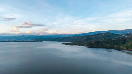 Panoramic Lake and Mountain Range Natural Scenery