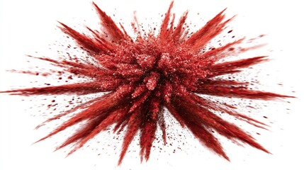 reaction. Dramatic red powder explosion against white, captured with dynamic motion blur. event key visuals, club posters, designed for fitness apps and gym onboarding, drives event promotion.