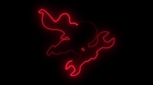 Glowing neon line superhero handyman flying with wrench ready for quick repair and maintenance solutions
