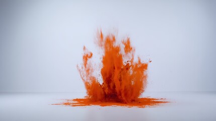 reaction. Dramatic red powder explosion against white, captured with dynamic motion blur. event key visuals, club posters, designed for fitness apps and gym onboarding, drives event promotion.