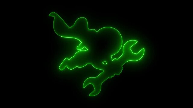 Glowing neon line superhero handyman flying with wrench ready for quick repair and maintenance solutions

