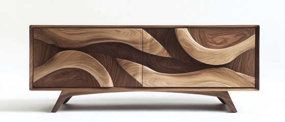 Sculptural wooden cabinet with wave pattern modern design home decor