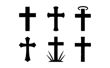 Set of six cross designs in bold black silhouette style