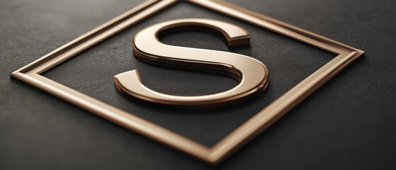 Metallic gold letter s in rose gold frame dark background