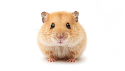Adorable and amusing hamster with sharp eye focus against a plain white background