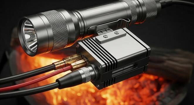 Portable generator with flashlight and power connections, showcasing alternative heat sources for outdoor activities, emphasizing versatility and functionality in energy solutions