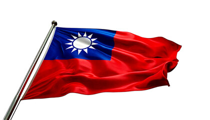 Naklejka premium The flag of taiwan waving in the wind against white background