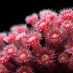Macro view of vibrant pink sea anemones against a dark background
