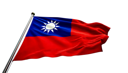 The flag of taiwan waving in the wind against white background