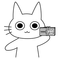 紙幣をを持つ猫キャラクター
